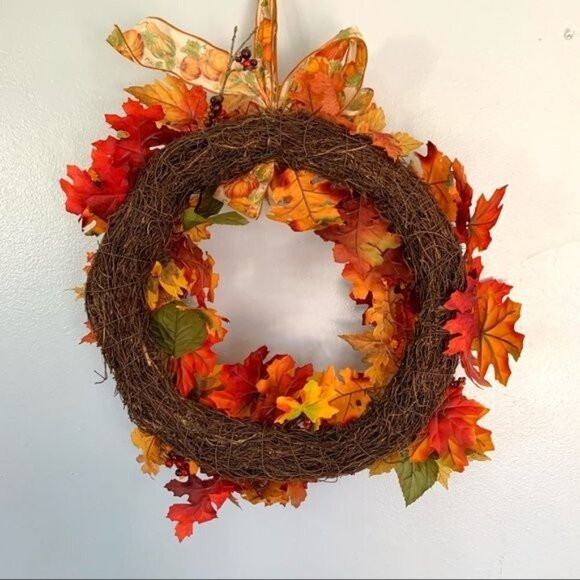 Thanksgiving Fall Faux Floral Round Wreath Autumn Holiday Decor Gift Idea - Picture 6 of 6